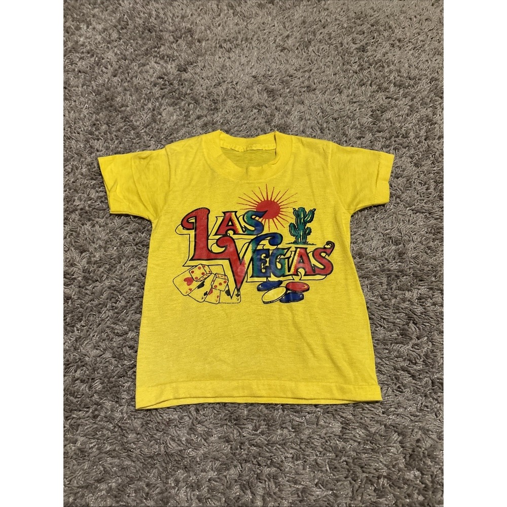 Vintage 80s Las Vegas Single Stitch T Tee Shirt Short Sleeves Small S Yellow‎